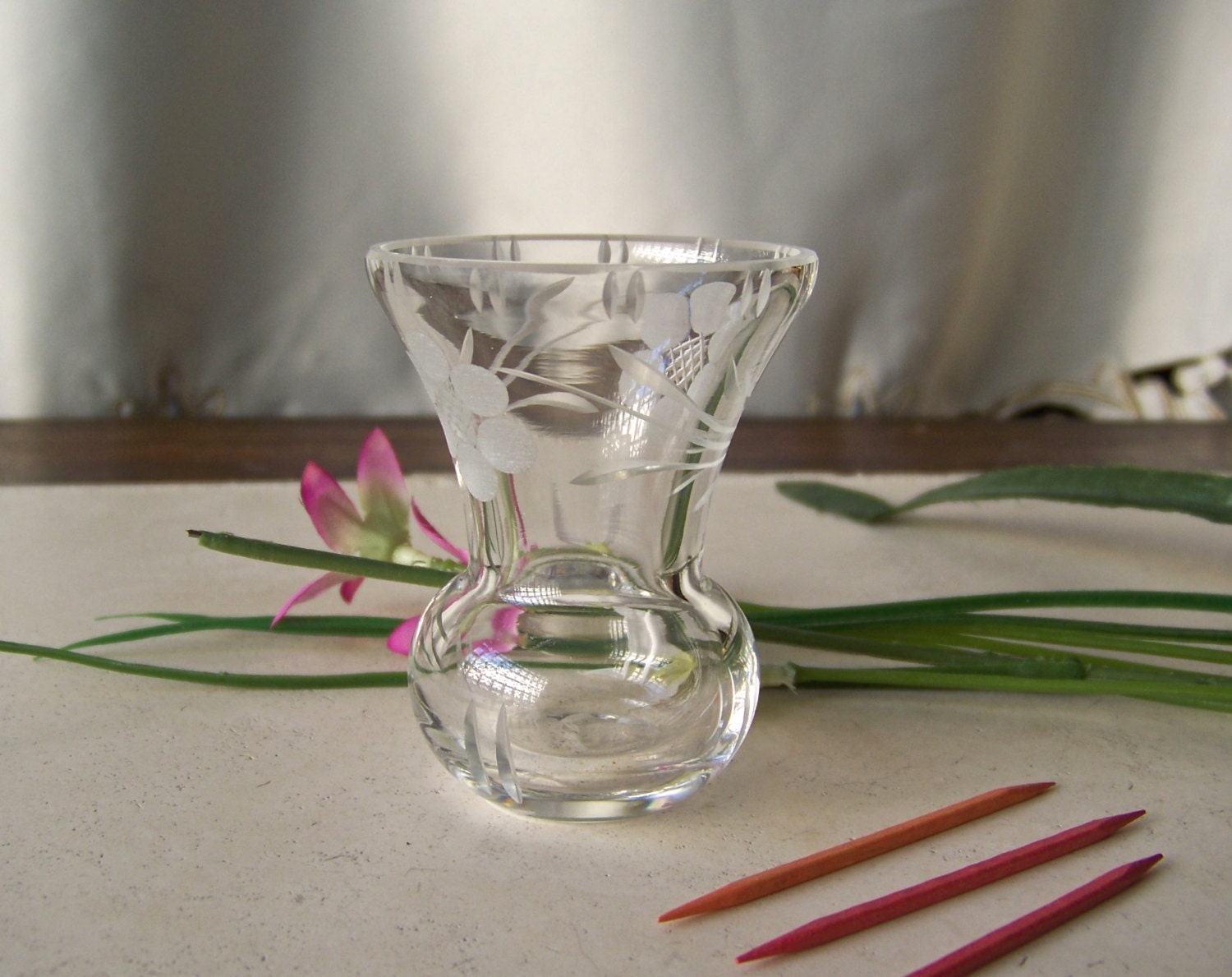 Vintage Toothpick Holder Etched And Cut Glass By Cynthiasattic