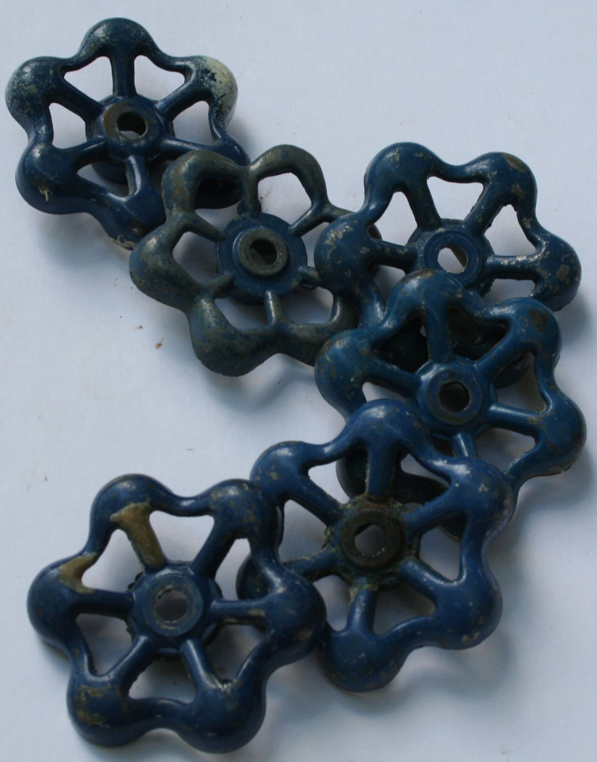 6 Blue Vintage Faucet HandlesFunky Artsy Water Faucet knobsShabby