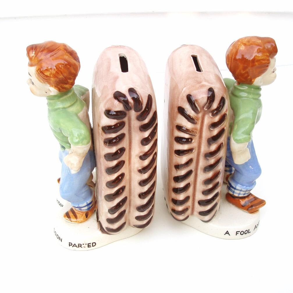 Vintage Coin Bank Bookends Children Book Ends Piggy Banks