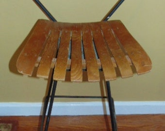 Vintage Mid Century Modern Arthur Umanoff Eames Era Cane & Iron Slat Bar Stool