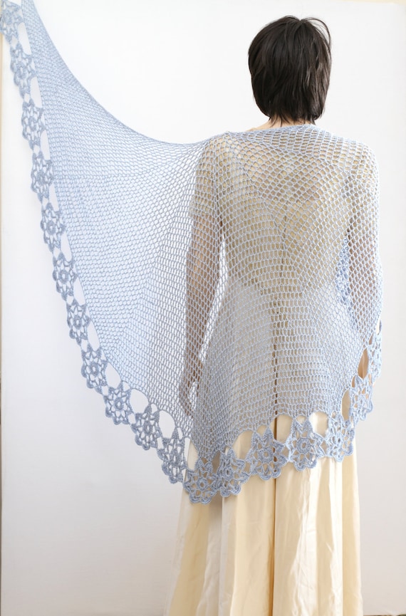 Shawl crochet Light blue shawl Lace Crochet shawl by ettygeller