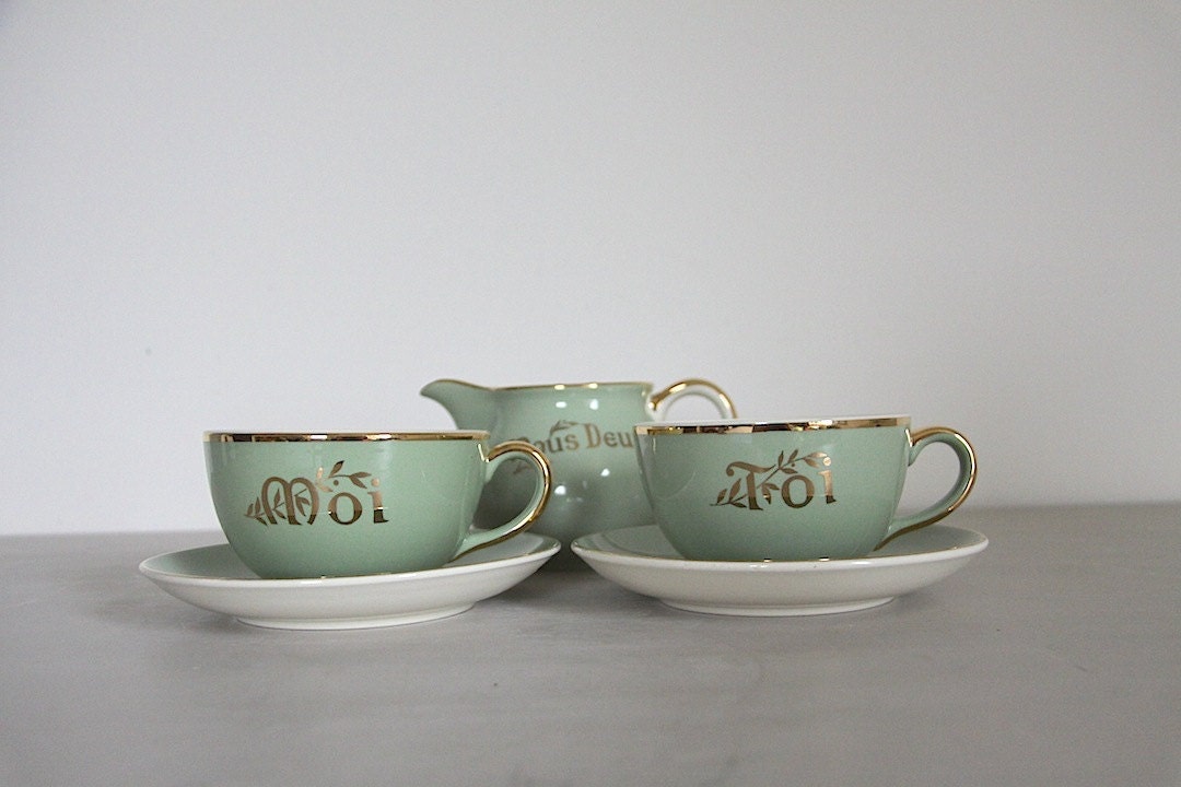 Vintage Saucers, set  Toi Marriage Set, marriage  for Cups kitchen Moi Jug Elegant Couples  French