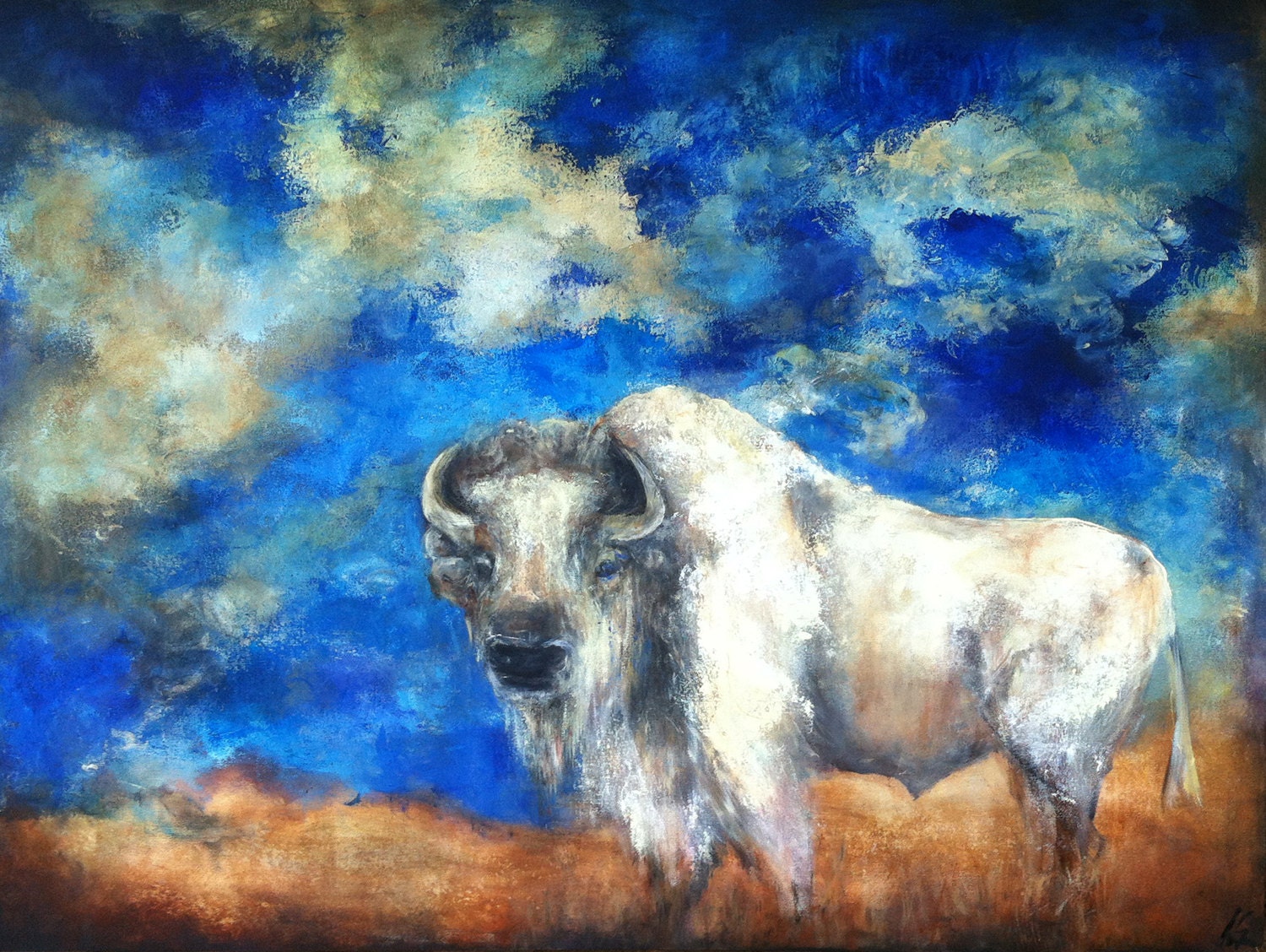 White Buffalo Extra Large Original Painting By Cedarandsageart