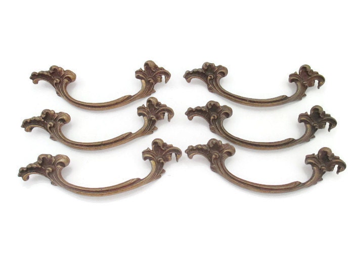 Lot of 6 Vintage French Provincial Drawer Pulls 3 1/4 3 3/8″ centers