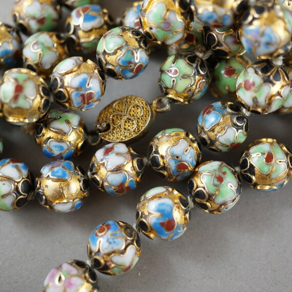 vintage Chinese Cloisonne Necklace . enamel beads. antique