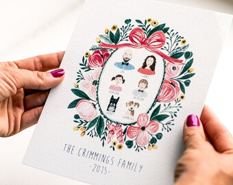 Custom Family Portrait Illustration, Digital Printable Portrait, Personalized Family Art, Family Drawing, Gift for Grandma, Gift for Mom