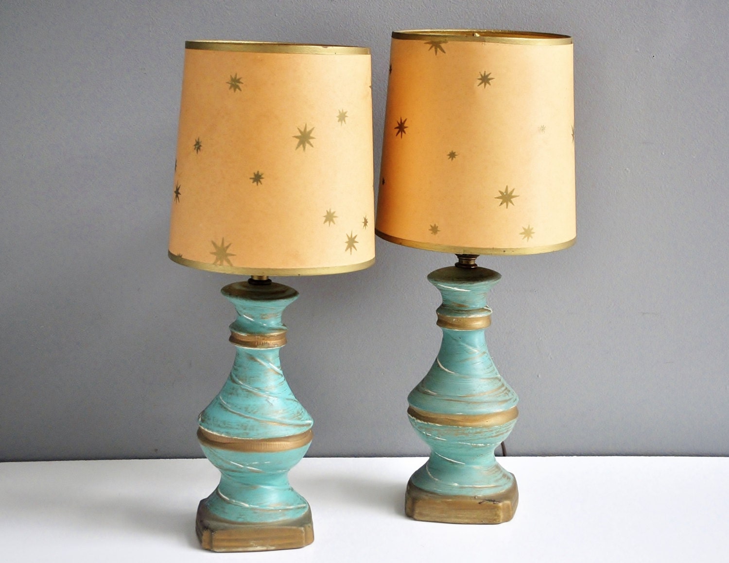 Mid Century Turquoise And Gold Lamp With By Thewhitepepper On Etsy