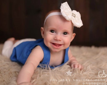 White rosette hair bow, rosette hair clip, rosette headband, baby headband, infant headband, newborn headband, baby rosette headband