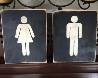 LADIES GENTLEMEN Set of 2 Bathroom Restroom by ShabbySignShoppe