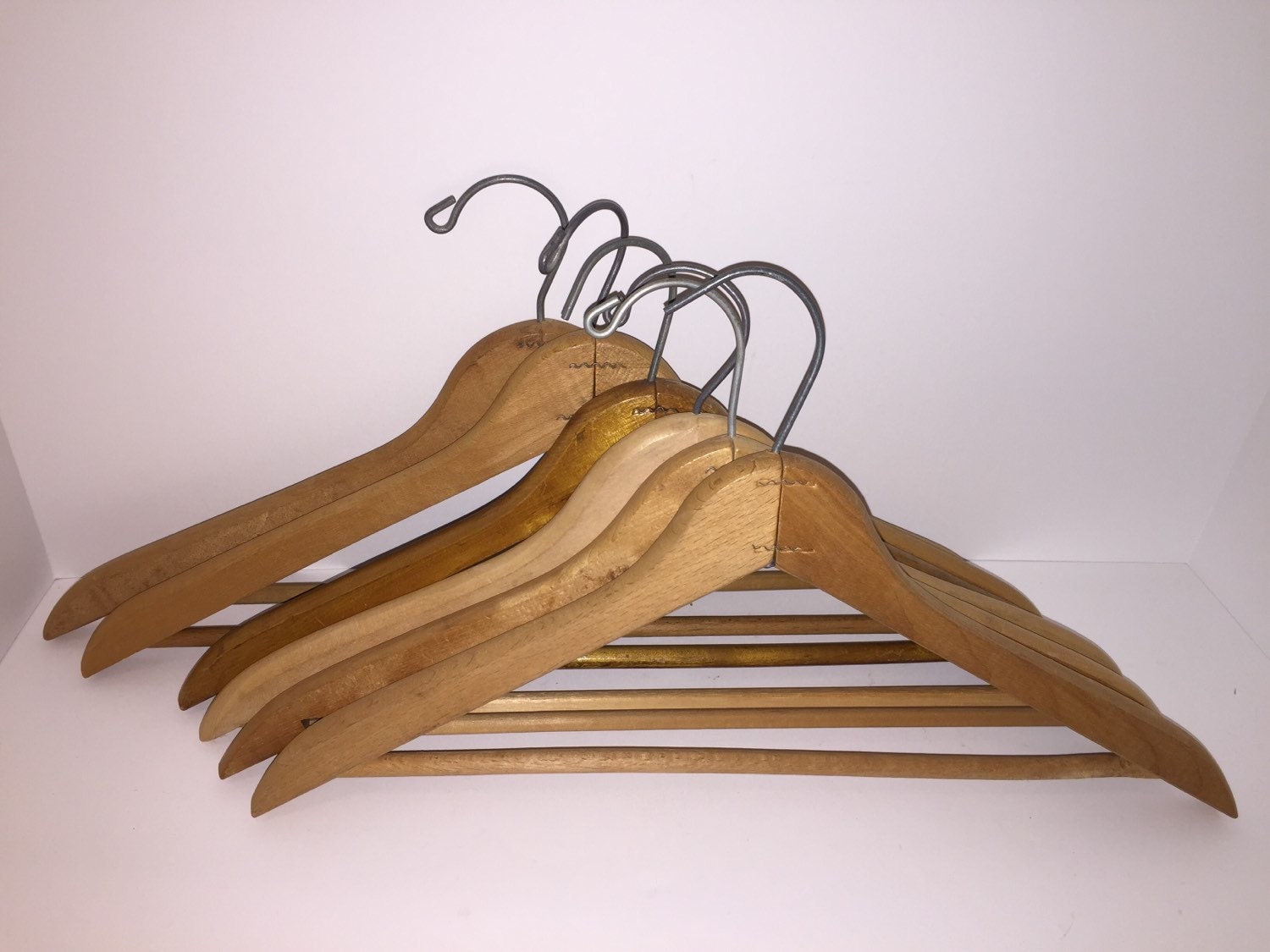 6 Vintage Wooden Clothes Hangers Closet Organization