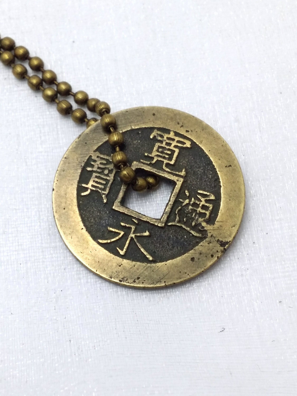 Antique coin necklace Japanese 4 mon coin ancient bronze