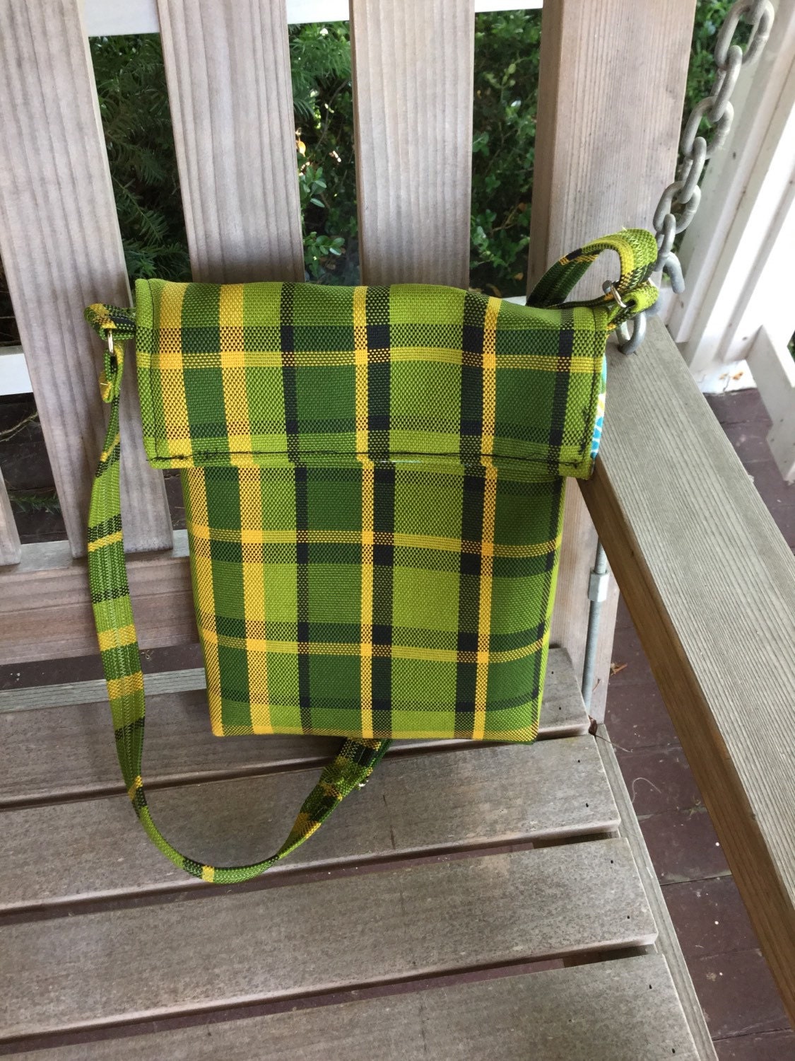 Green Westfalia Plaid Messenger Bag