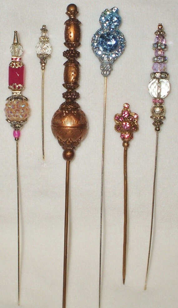 6 Antique Style Victorian Hat Pins With Vintage And Antique