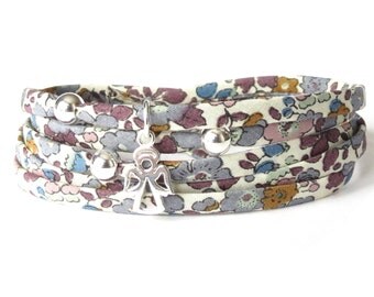 Guardian angel bracelet with Liberty fabric in earthy fall florals, sympathy bracelet, bereavement gift, fabric bracelet with silver beads