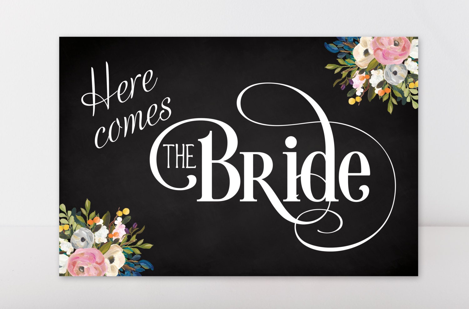 Here Comes The Bride Sign 12 X 8 Mixed Fonts On Chalkboard