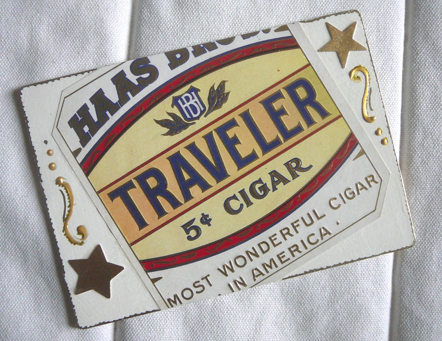 Vintage Cigar Box art covered wooden postcardTraveler