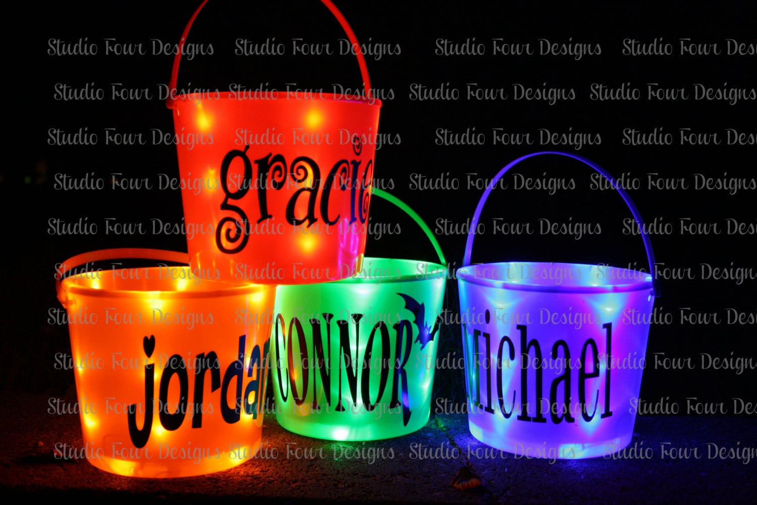 Personalized Light up Halloween Bucket Many by StudioFourDesigns