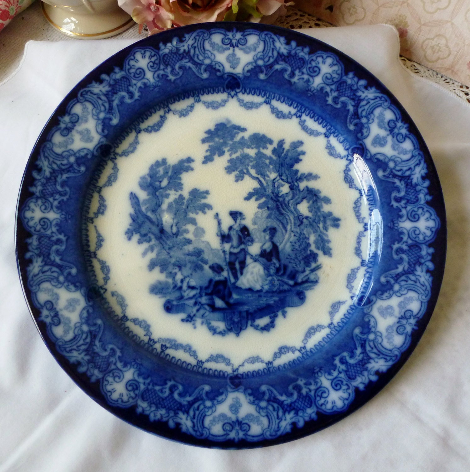 Flow Blue Watteau Doulton Dinner Plate Antique Flow Blue 9