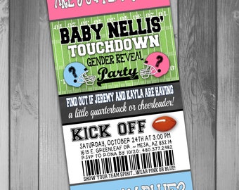 Gender Reveal Invitation Gender Revel Party Football Gender Reveal Touchdowns or Tutus Baby Reveal Football Ticket Invitation Boy or Girl