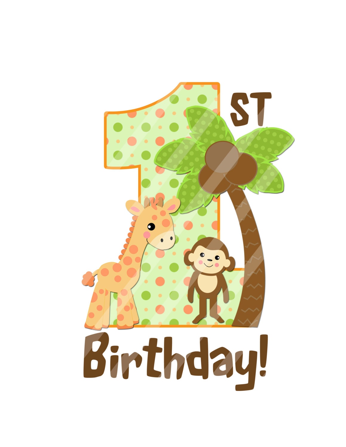 Jungle Baby First  Birthday  Large Digital Clip  Art  C 639 for