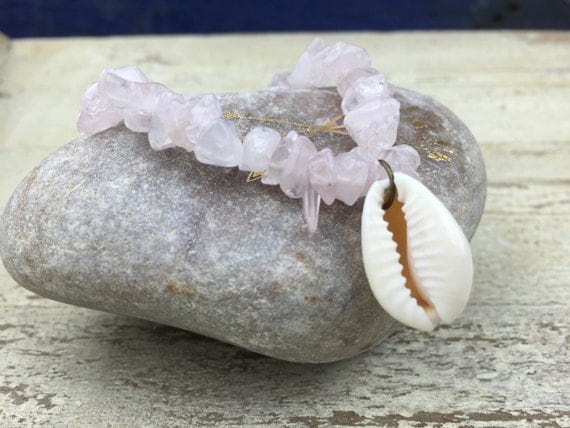 ROSE QUARTZ BRACELET - Gemstone chip - Charm bracelet - Healing crystal - Festival jewelry - Boho - Spiritual - Yoga