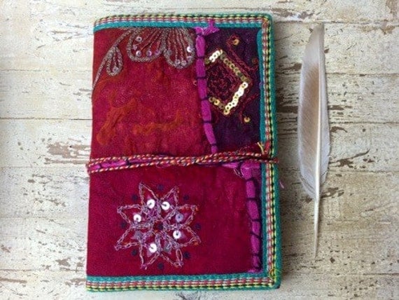 PINK BOHO JOURNAL - Indian sari notebook - Rainbow notebook - Student - Back to school - Sketch book - Handmade paper - Natural paper