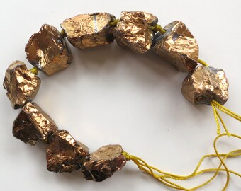 Gold Titanium Quartz Large Nuggets - 8" Strand
