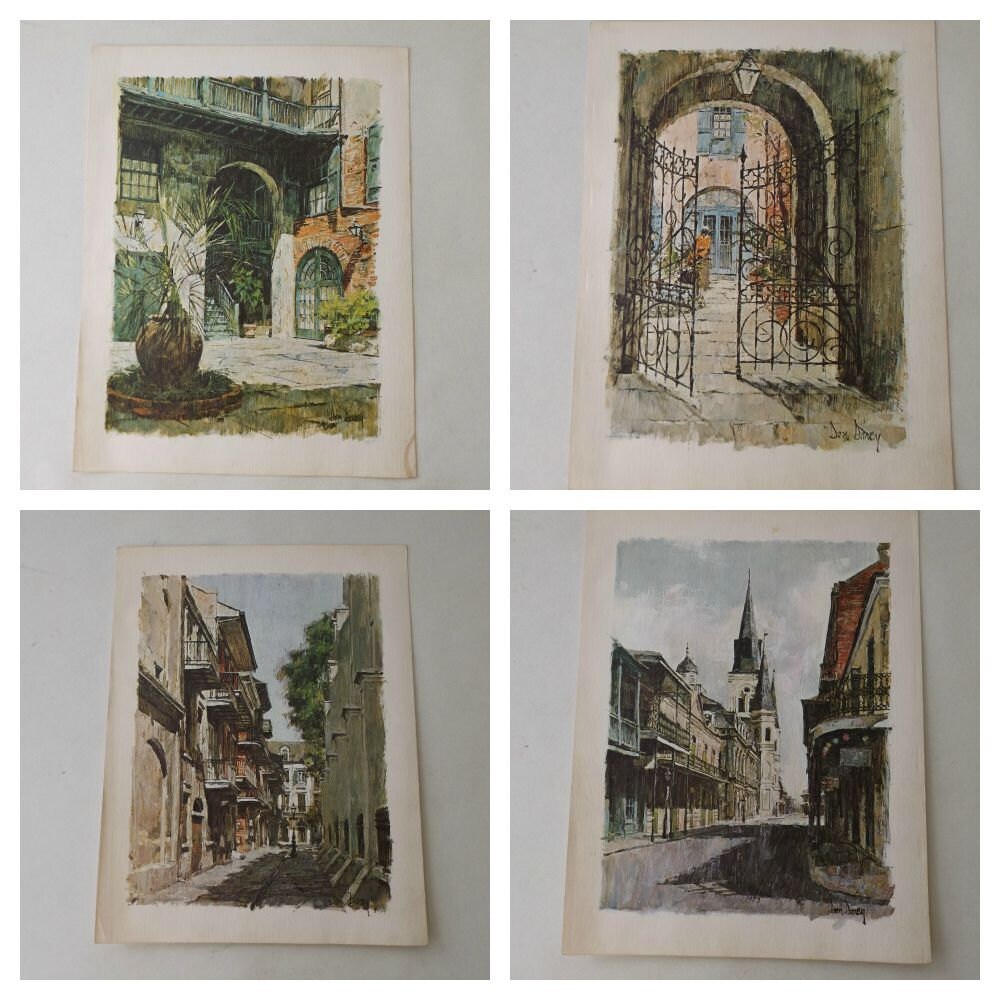 1967 Don Davey/ Lithographs/ 4 Prints/ New Orleans/ French