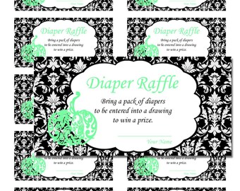50 Mint Blue Little Pumpkin Black Damask Halloween Baby Shower Game Diaper Raffle Tickets - Any Color