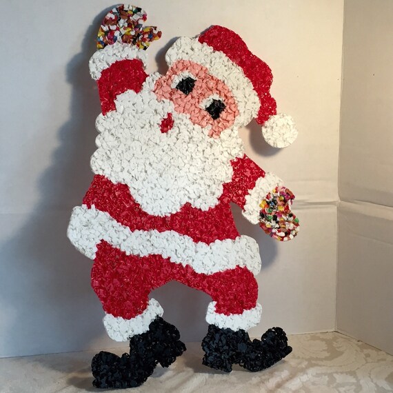 Vintage Melted Plastic Santa Wall Hanging