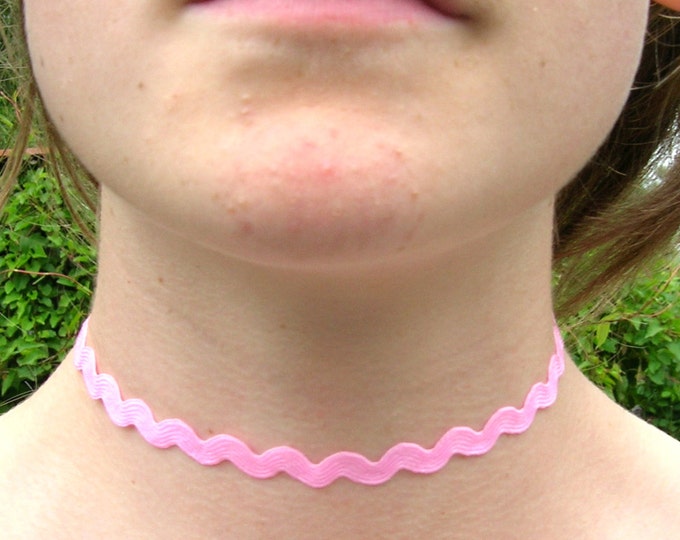 Tattoo Wave choker necklace, pink, zig zag, Ric Rac ribbon with a width of 5/16” Ribbon Choker Necklace (pick your neck size)