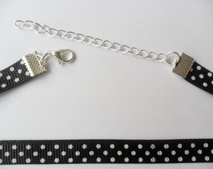 Black polka dot choker necklace with a width of 3/8” (pick your neck size) Ribbon Choker Necklace