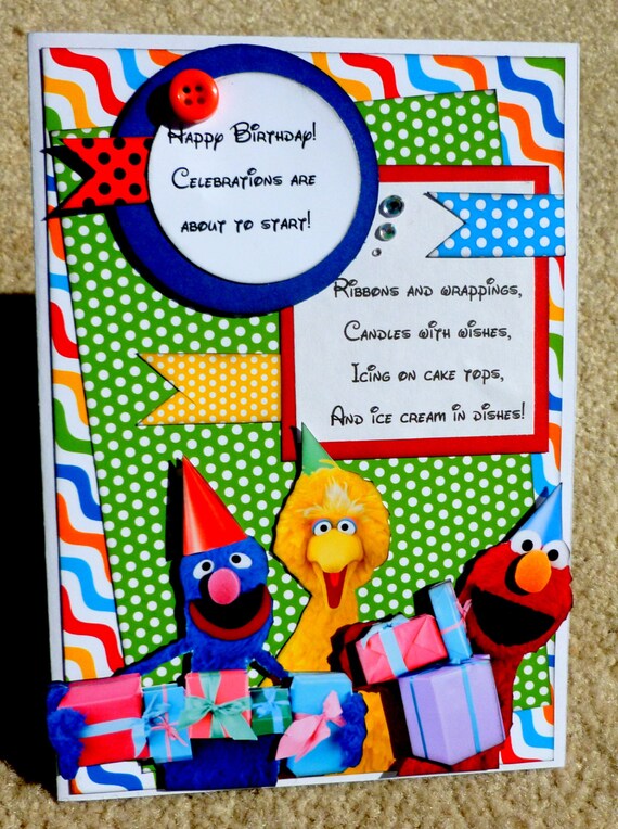 Sesame Street Birthday Handmade 3D Greeting Card with Paper