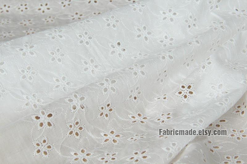 Embroidered White Fabric White Lace Eyelet Lace by fabricmade