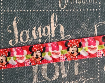 Handmade 4" Wide Minnie Mouse Hair Bow – Red Black White Grosgrain Ribbon – French Barrette