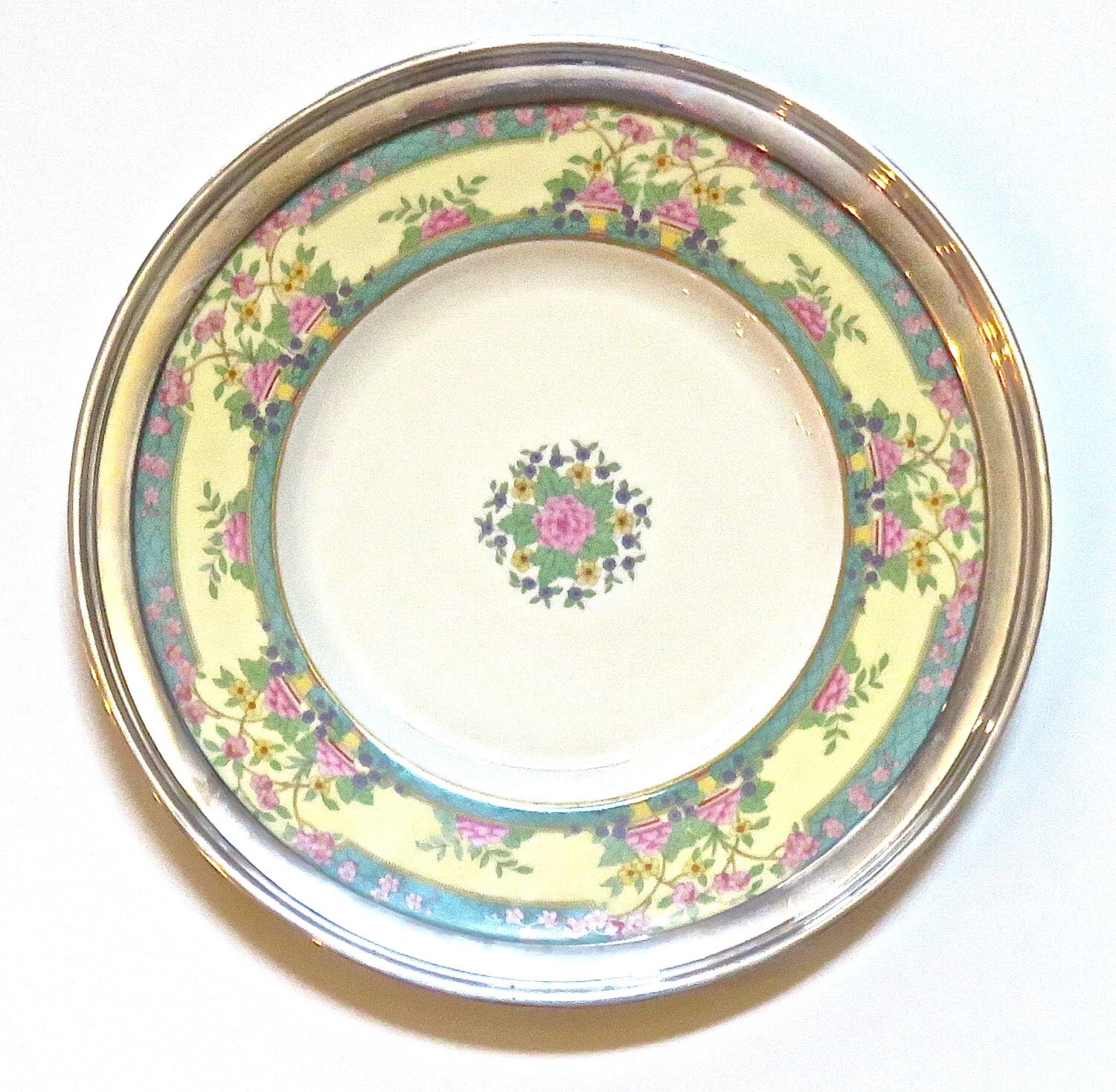 Lenox Sterling Silver Rim Monticello (OlderGreen) Plate, 1930s Elegant