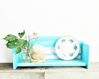 Rustic Turquoise Shelf - Cottage Chic - Vintage Upcycled - Storage Organization