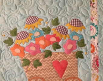 DIY Flower Cart Quilt Kit Laser Cut Applique Mini Quilt Stitches of Love