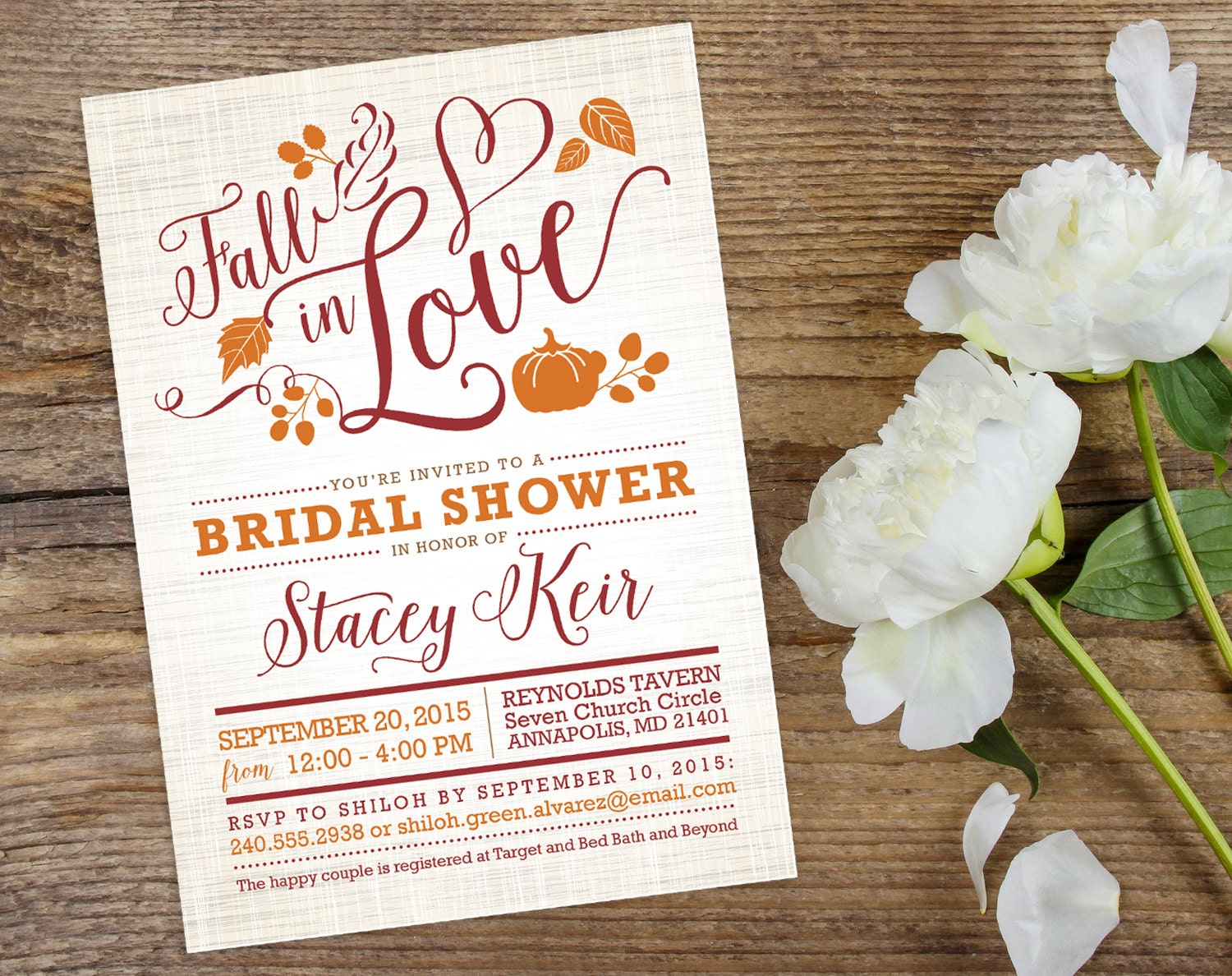 Fall In Love Bridal Shower Invite Custom By Theinkedleaf On Etsy