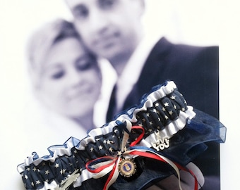 US Air Force Wedding Garter - Toss Garter - Set - AF Blue - AF Stars and Stripes - Military Bride - Bachlorette - Into the Wild Blue Yonder