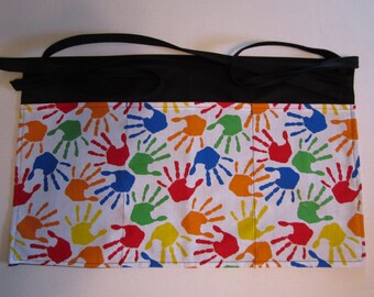 Children Hand prints Aprons, Teacher aprons, Daycare provider Aprons , Personalized Teacher Aprons, Crayon colors Apron, 3 Pockets Aprons