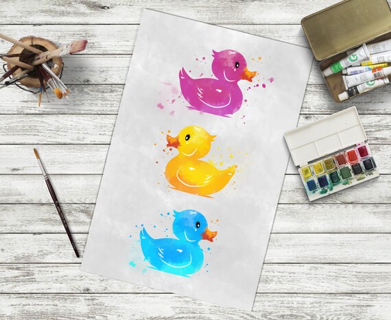 Rubber Ducks Watercolor Art Print 11x17 By Saltink On Etsy