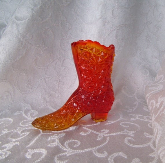 Fenton Boot Shoe with Sticker Glass Victorian Marigold Boot