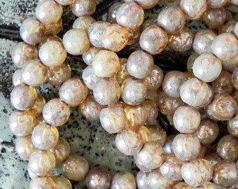 6mm Opal Champagne Picasso Druk Bead - Czech Glass Beads - 25 beads - 1523
