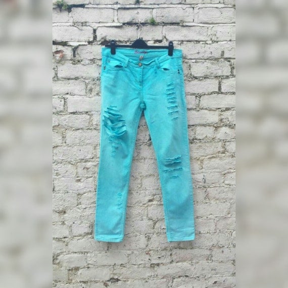 turquoise ripped jeans