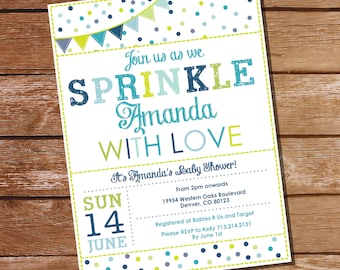 Sprinkle Baby Shower Invitation in Whites and Blues - Boy Sprinkle Invitation - Instant Download and Edit at Home with Adobe Reader