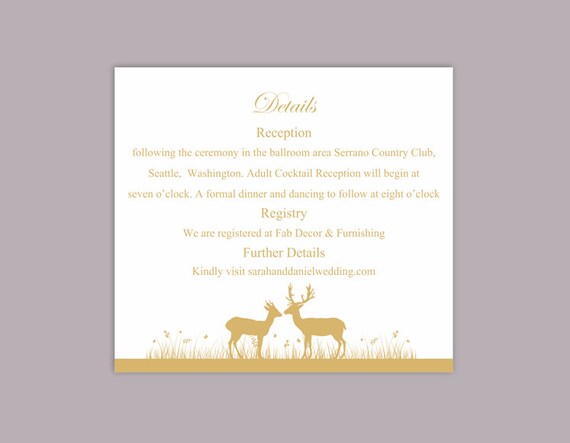 DIY Wedding Details Card Template Editable Text Word File Download Printable Details Card Gold Details Card Elegant Information Cards