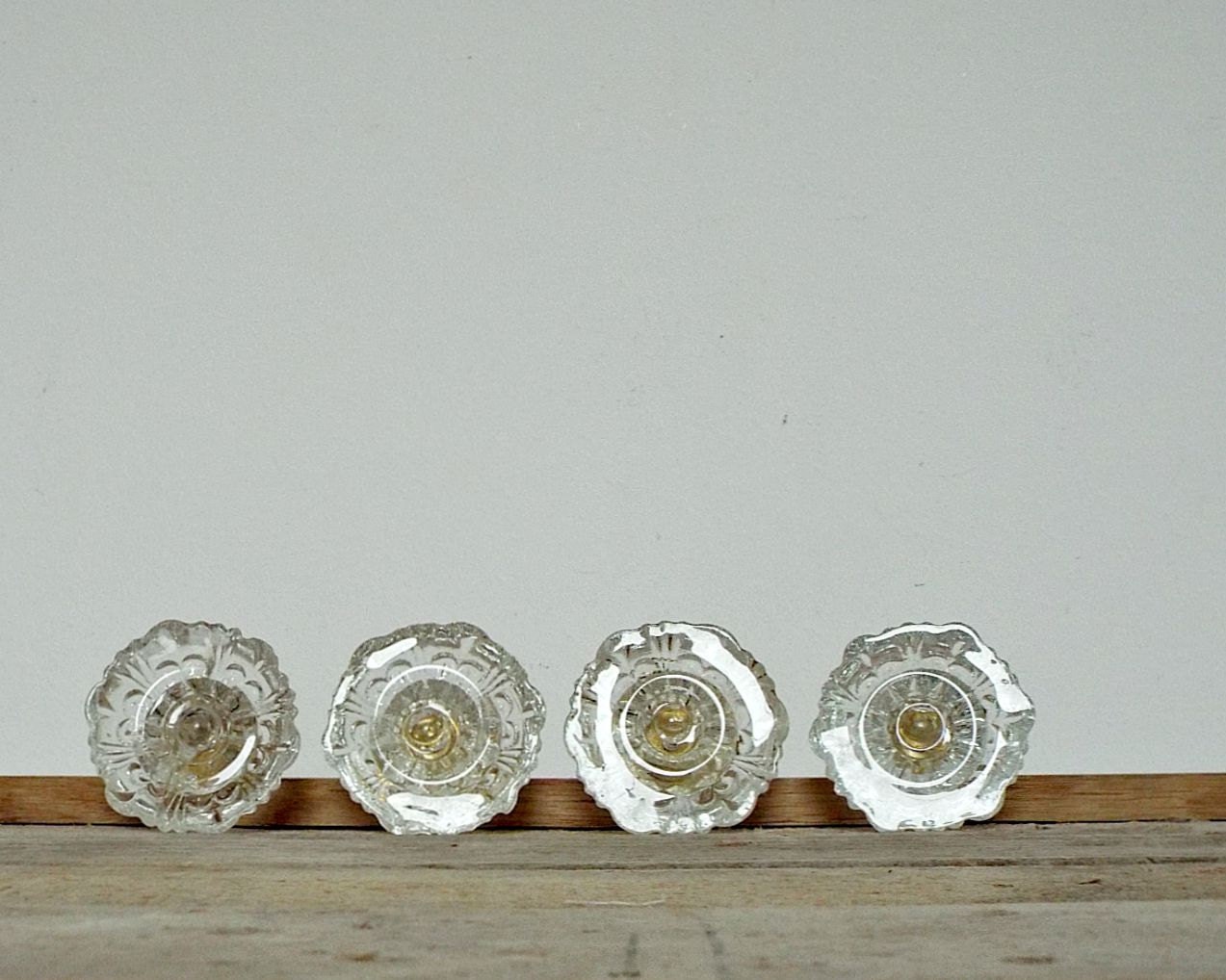 Vintage Drawer Pulls Set Of 4 Art Nouveau Glass Knobs Retro