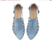 ON SALE light blue sandals, Alice, Flats, Leather Sandals , Handmade, Flat Sandals by tamar shalem on etsy