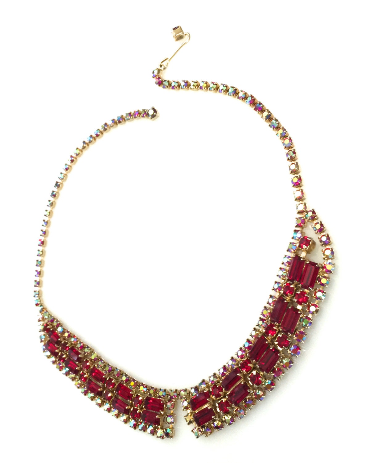 On Hold Ruby Red Rhinestone Collar Necklace Ruby Red